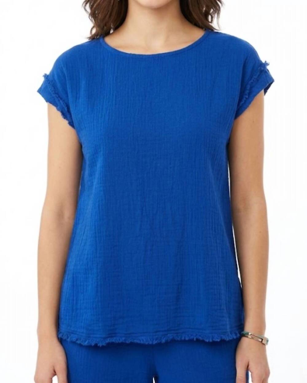 NEW DUNES chispita fringe hem top in royal azul